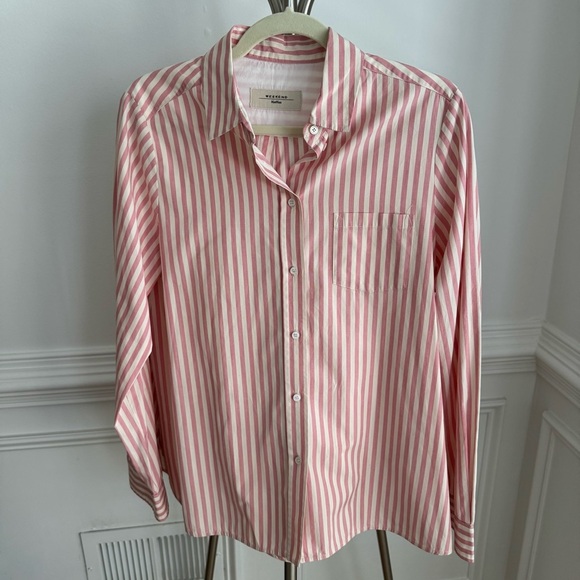NWOT Weekend Max Mara Pink and White 100% Cotton Button Down Shirt size 12 - Picture 1 of 7